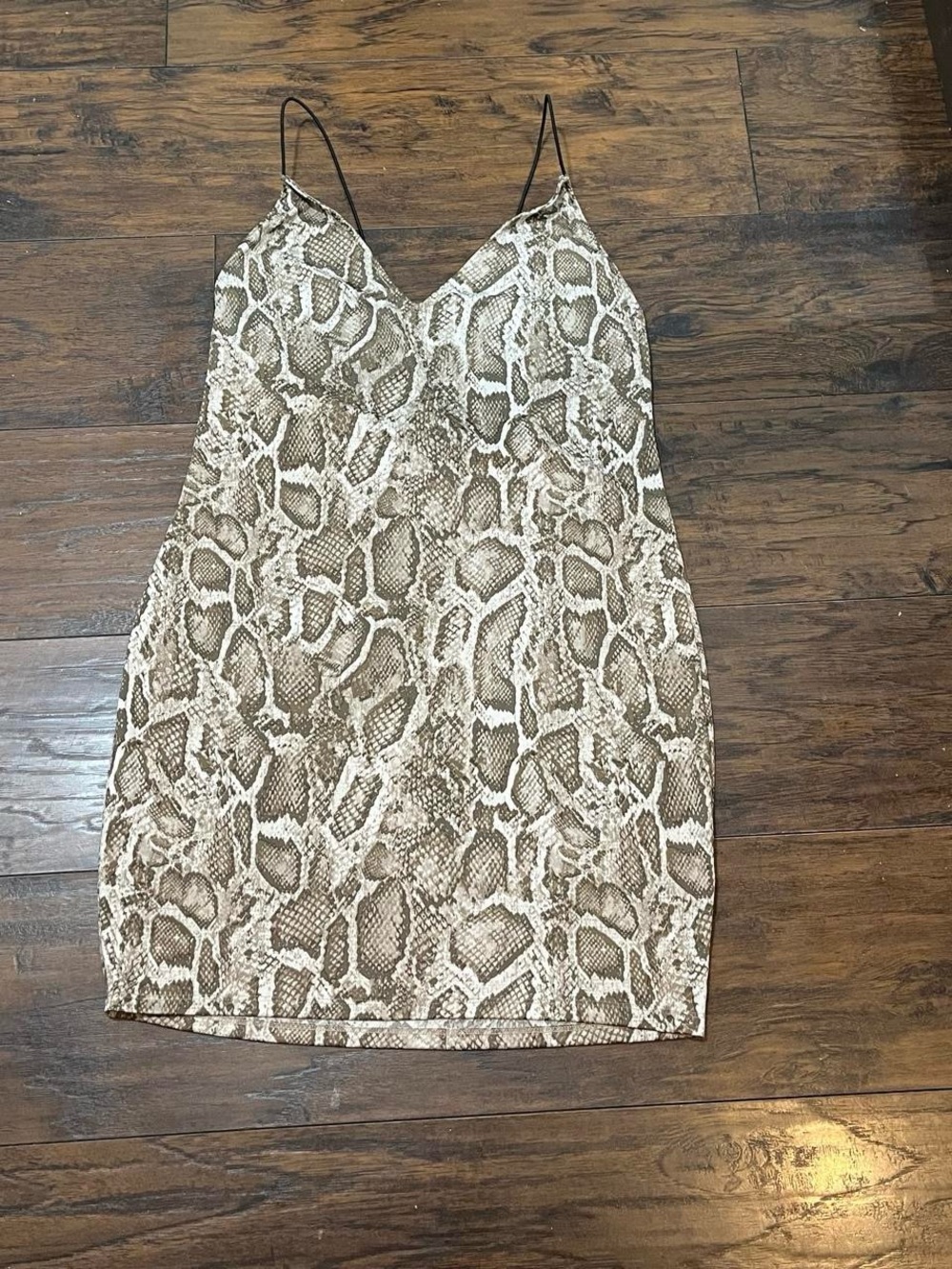 Spaghetti-Strap Snake-Print Mini Dress in Brown and Cream